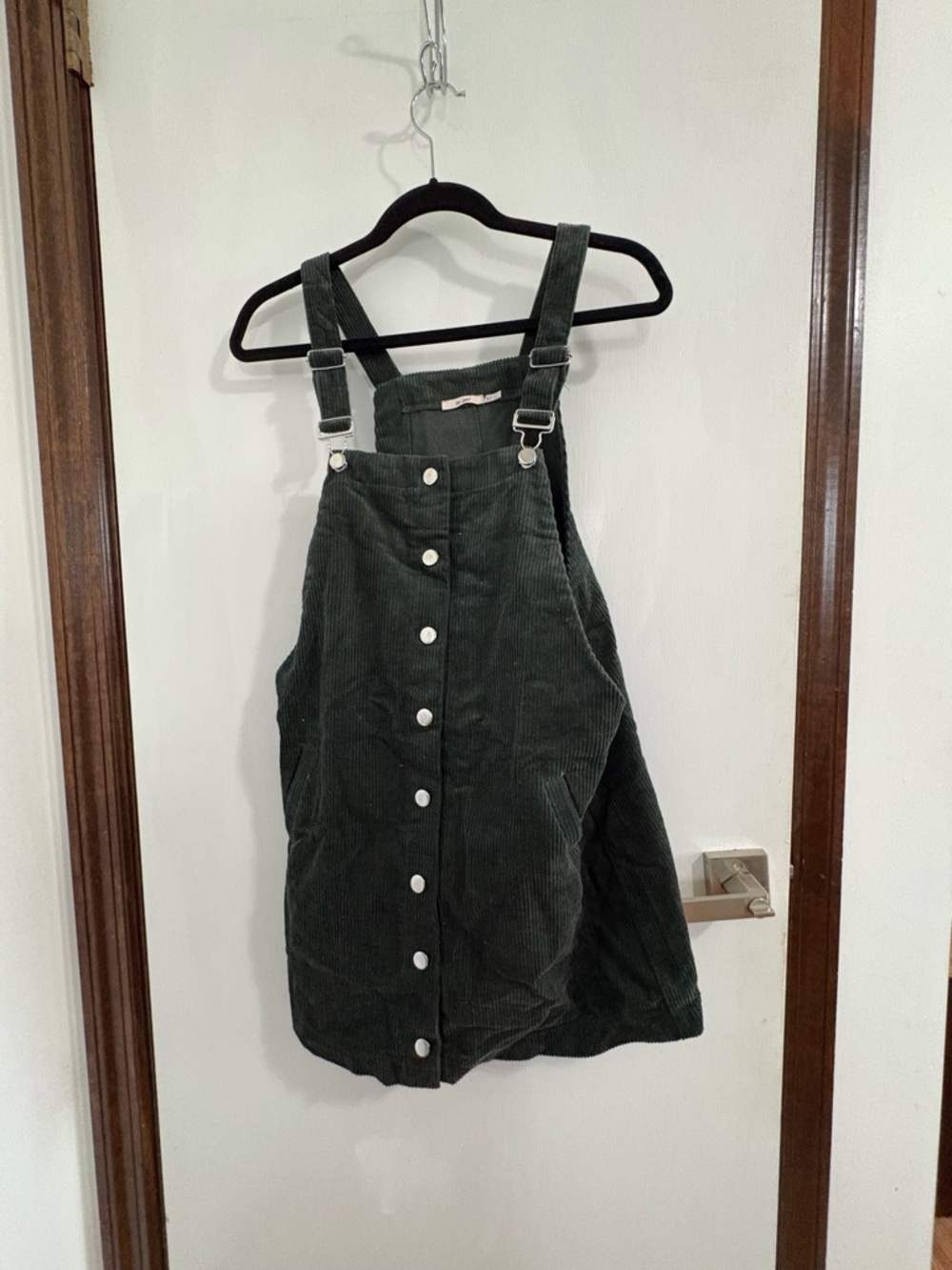Francesca's Collections Dark Green Corduroy Button-Front Overall Dress